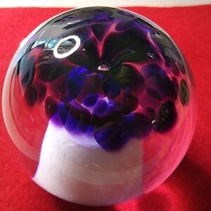 Paperweight Art Glass Flower on White Pedestal Signed Larson Cottagecore